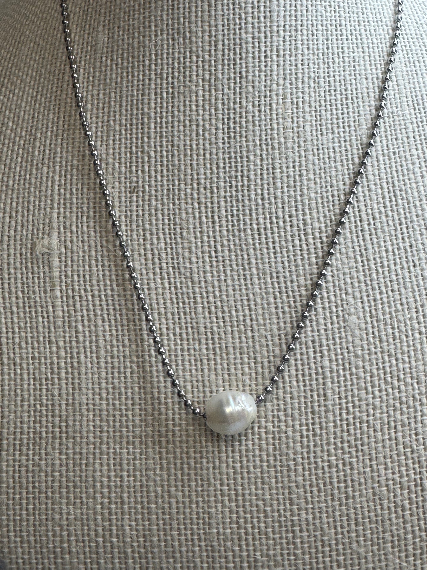 Collar - perla encadena militar - Plateado