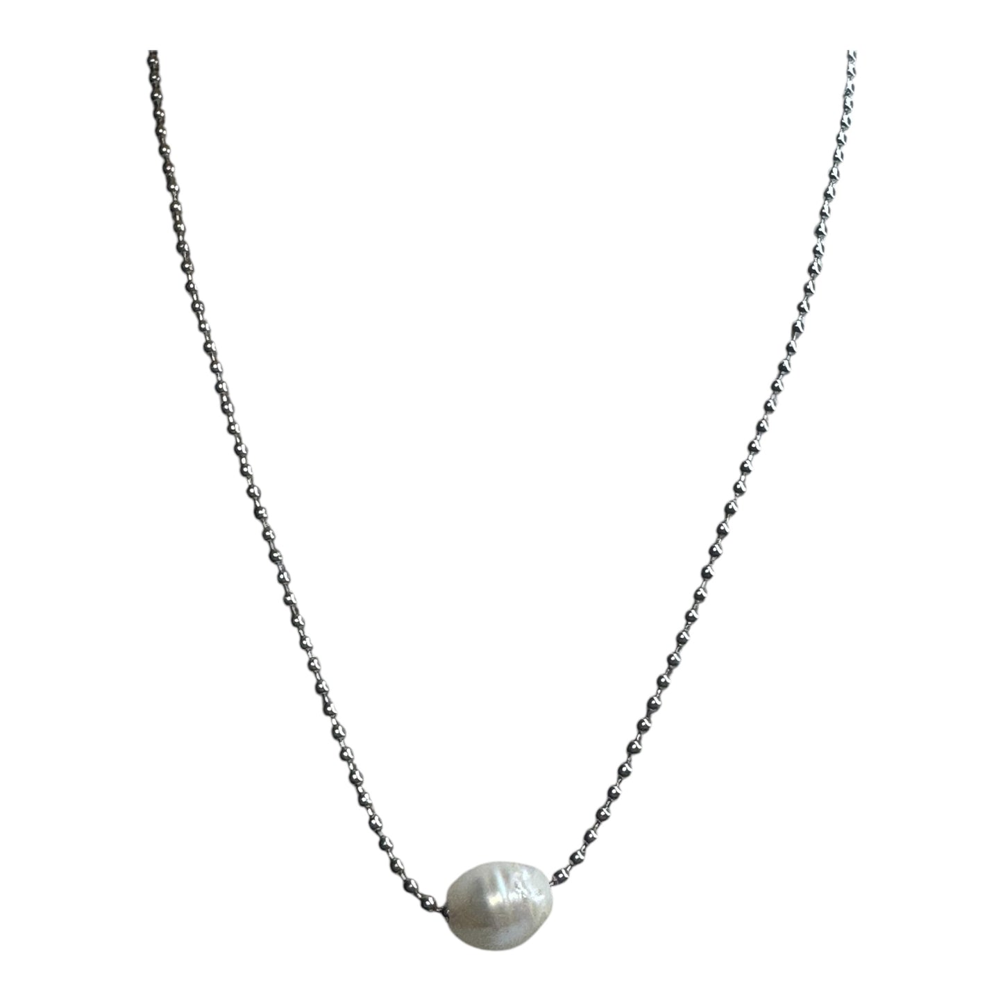 Collar - perla encadena militar - Plateado