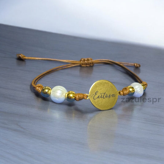 Pulsera Exitosa- hilo marrón dorada