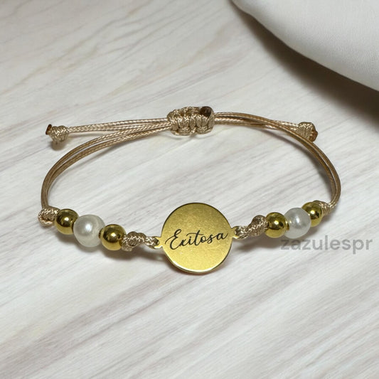 Pulsera Exitosa- dorada hilo crema